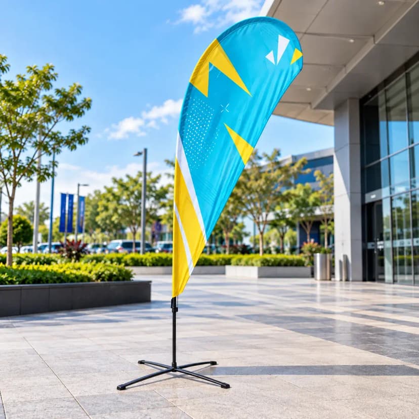 Teardrop wind flag banner (feather flag) outdoors