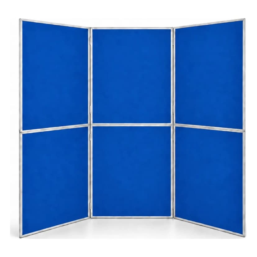 6-Panel (6 FT × 6 FT) — Royal Blue Blue Folding Display Board – 6 Panel Velcro Fabric Display Board, Papan Pameran