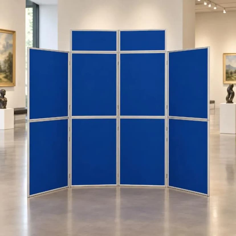 8-Panel 2-Header (8.5 FT × 6 FT + Header Row) — Royal Blue Blue Exhibition Display Board – 8 Panel Smart Folding Display Panel with 2 Headers