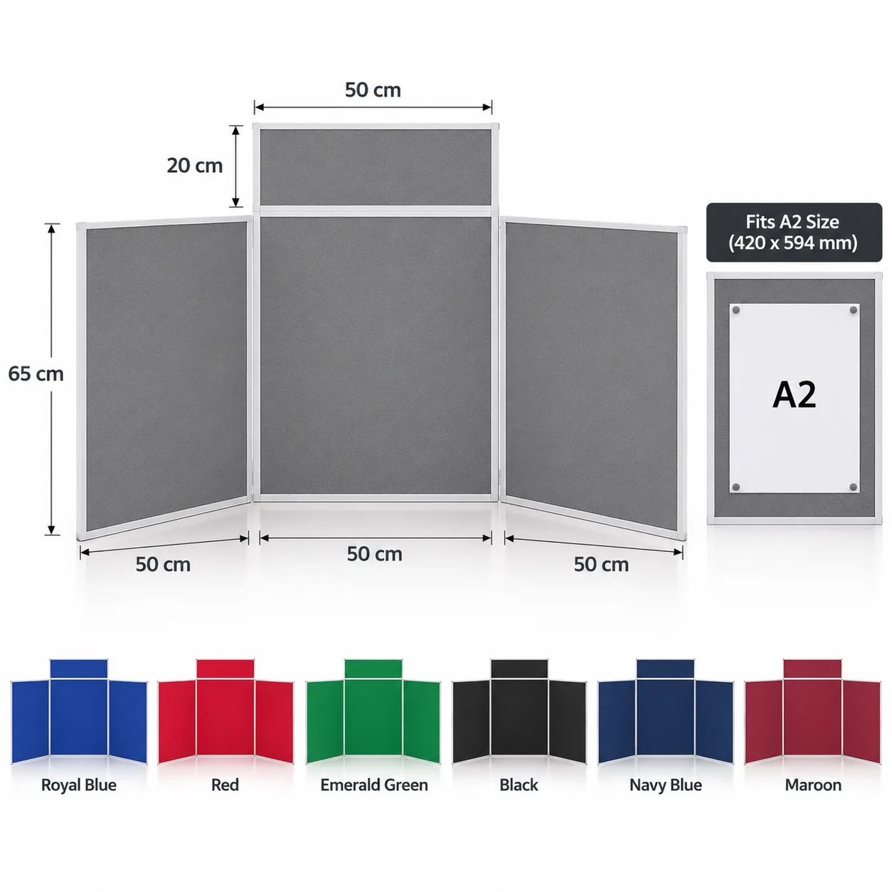 3-Panel 1-Header A2 Atas Meja (150 × 85 cm) – papan pameran