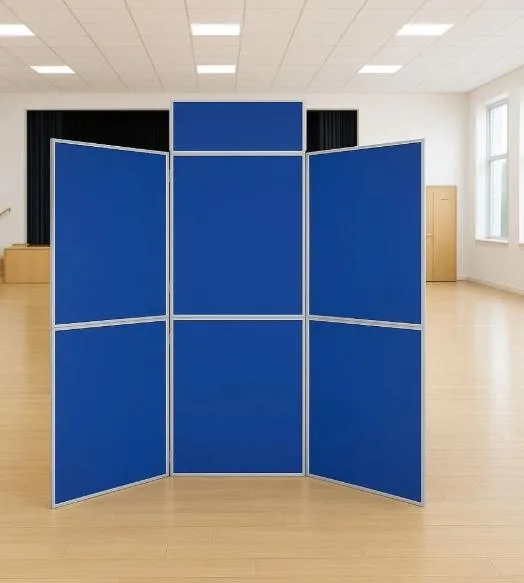 Blue 6 Panel School Display Board with Header, Set Up in a Hall Blue 6 Panel School Display Board with Header, Set Up in a Hall