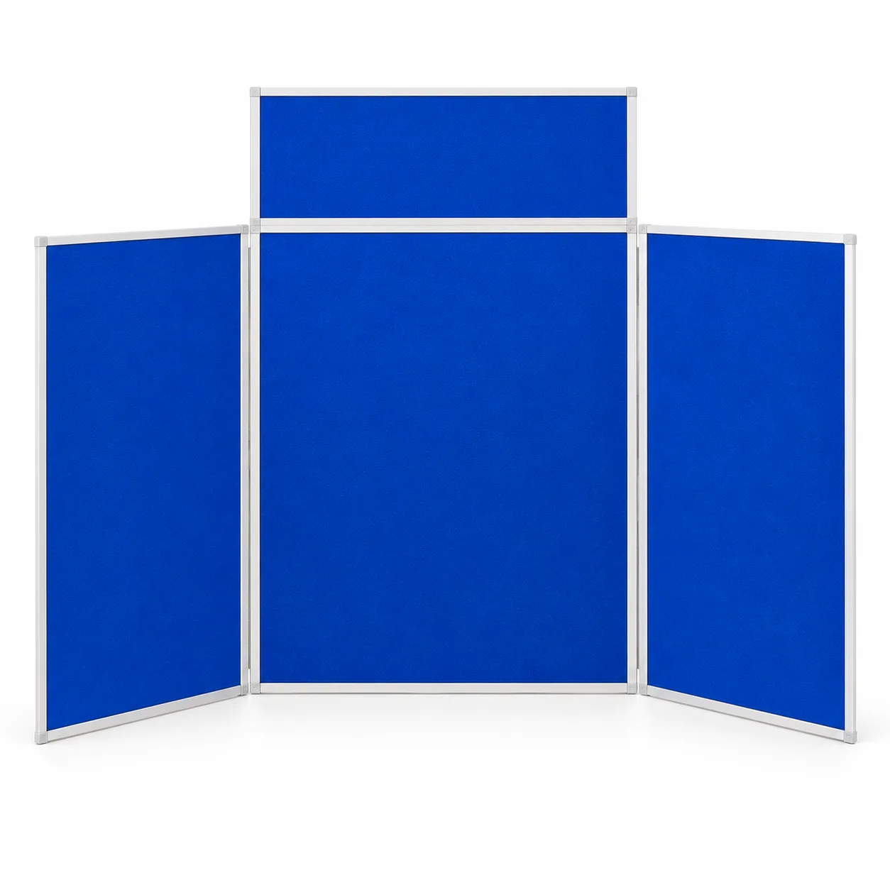 Papan pameran 3-Panel 1-Header A2 Atas Meja (150 × 85 cm), warna Biru Diraja